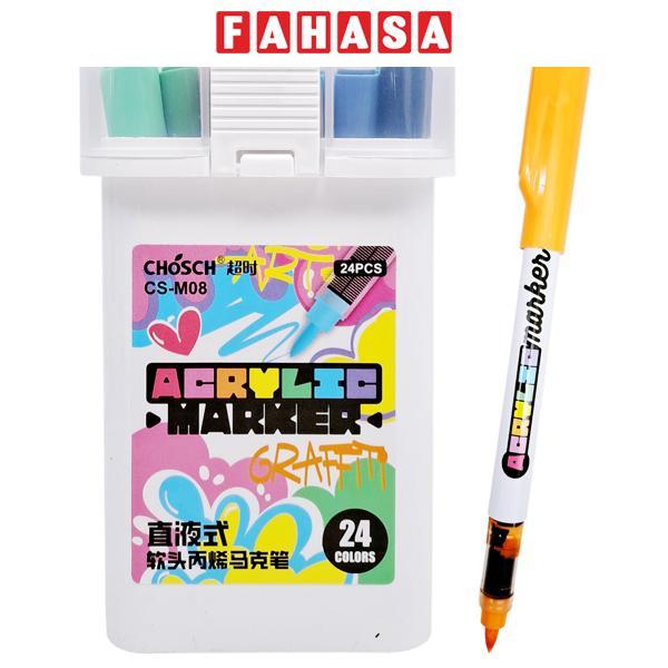 Hộp 24 Màu Acrylic Marker - 1 Đầu Cọ - Chosh M08-24