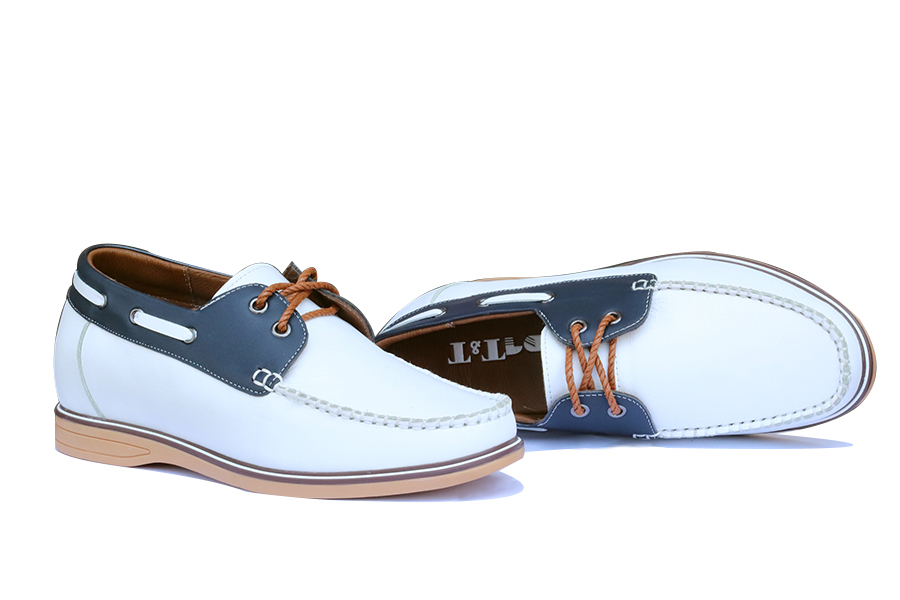 Giày Cao Nam T&TRA Tăng Cao 5Cm-T03 Trắng- Chất Liệu Da Bò Cao Cấp, Đế Cao Su Đúc, Phần Tăng Cao Ẩn Bên Trong