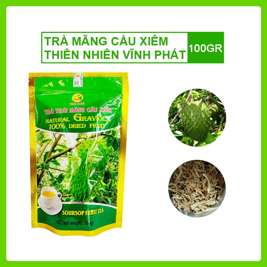 Trà Mãng Cầu Xiêm Thiên Nhiên Vĩnh Phát - Trà Trái Mãng Cầu Xiêm Vĩnh Phát 100% Tự Nhiên Từ Thịt Trái Mãng Cầu Xiêm Giúp Hỗ Trợ Điều Trị Cao Huyết Áp, Tiểu Đường, Thiếu Máu... (Gói 100gr)