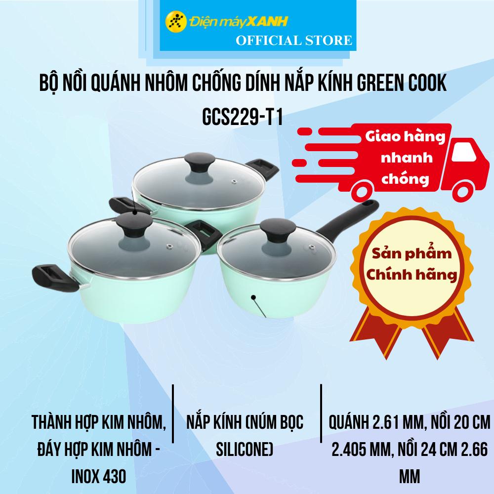 Bộ nồi quánh nhôm chống dính nắp kính Green Cook GCS229-T1