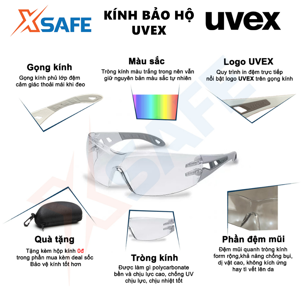 Kính bảo hộ UVEX PHEOS CX2 9198257 Kính chống bụi, chống hơi nước, trầy xước vượt trội, ngăn chặn tia UV, dùng đi xe máy