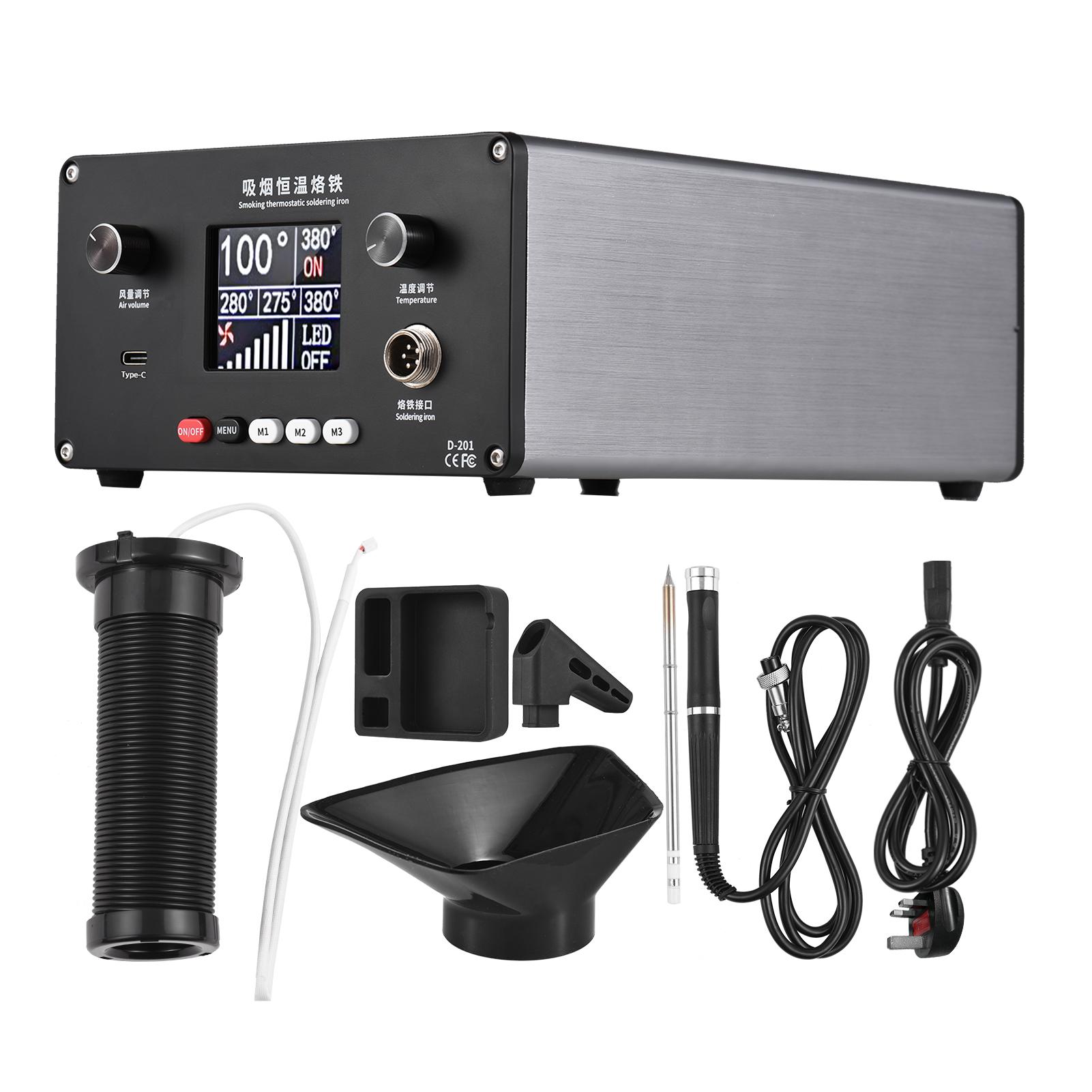 150W Thermostatic Soldering Station Kit Fume Extractor Filter Electric Digital Soldering Iron with 0-450℃ Quick Heating Telescopic Smoke Exhaust Pipe LED Light USB Output for PCB Electronics Repair