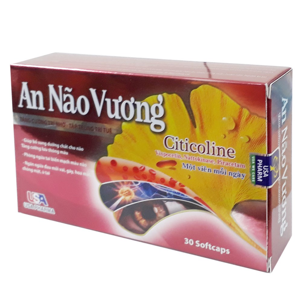 Hoạt Huyết Dưỡng Não An Não Vương - Giúp Bổ Sung Dưỡng Chất Cho Não - Giảm Tai Biến Mạch Máu Não, Ngăn Ngừa Đau Mỏi Vai Gáy, Hoa Mắt, Chóng Mặt, Ù Tai - Hộp 30 Viên