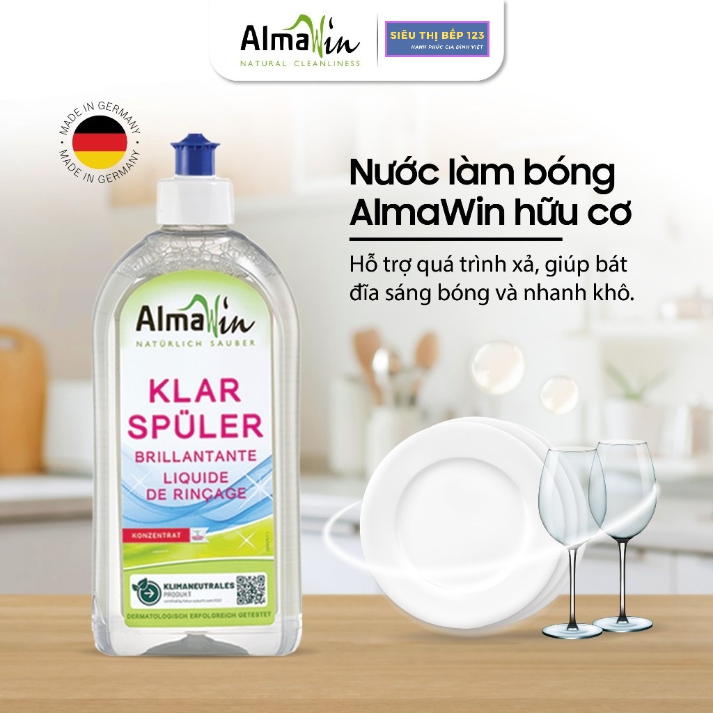 Nước Làm Bóng Almawin Hữu Cơ 500ml - giúp chén bát sáng bóng và khô hơn