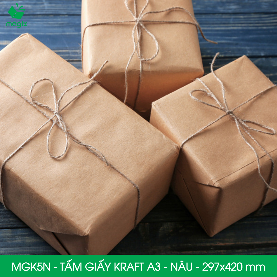 MGK5N - A3 - 70 gsm - 500 tờ giấy kraft nâu - Dùng gói hàng, bọc quà, làm nháp, chèn lót chống sốc