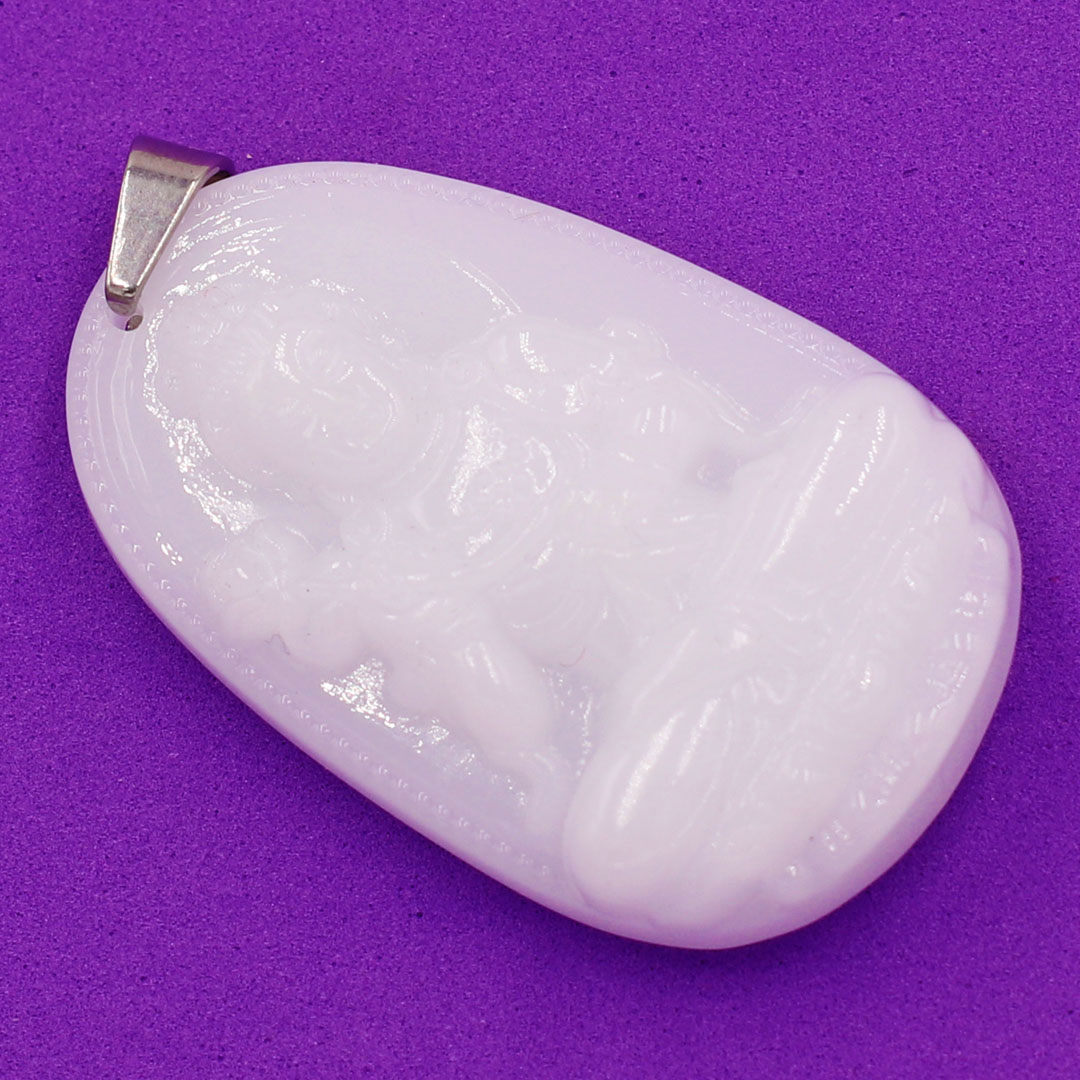 Mặt Dây Chuyền Phật Đại Thế Chí Bồ Tát Đá Thạch Anh Trắng Size Nhỏ 3.6cm & Size Lớn 5cm - Tặng Kèm Móc Inox - Phong Thủy 868 - May Mắn - Bình An