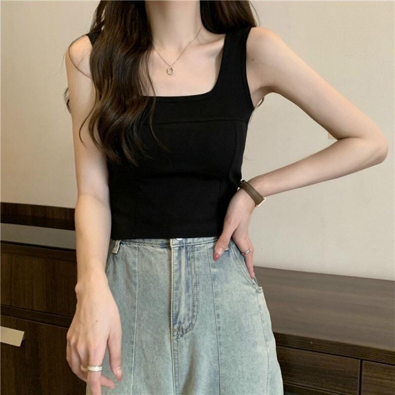 Áo bra sát nách cổ vuông chất cotton tăm siêu thoáng có mút đệm