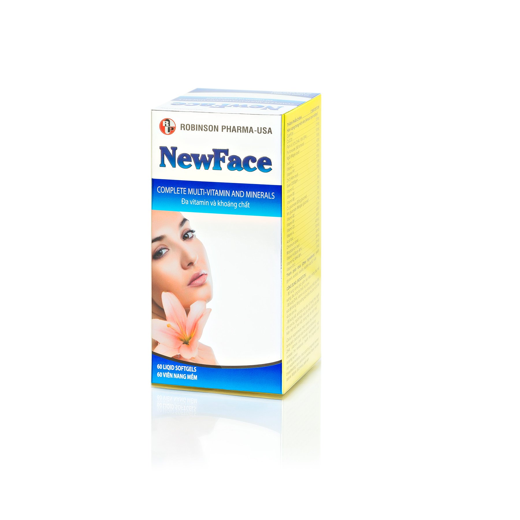 TPCN viên uống NEWFACE- Robinson Pharma Usa giúp bổ sung sắt,DHA,Vitamin và khoáng chất,cân bằng nội tiết tố...chai 60 viên