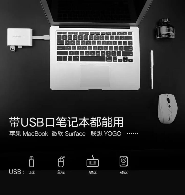 Ugreen UG30281US149TK 5CM màu Trắng HUB chuyển đổi USB 3.0 sang 3 USB 3.0 + LAN hỗ trợ nguồn MICRO USB tốc độ 1000 Mbps - HÀNG CHÍNH HÃNG