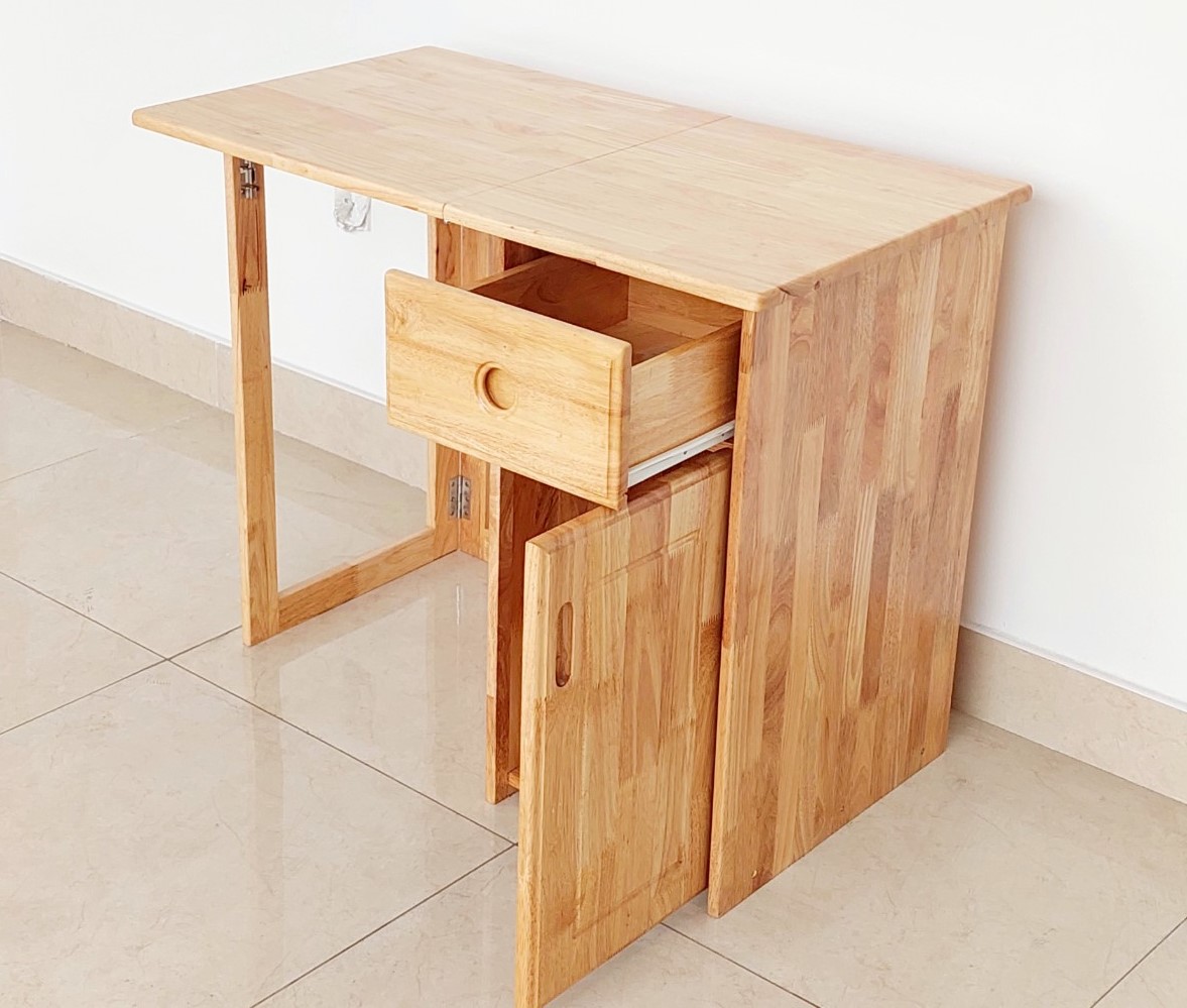 Bàn Làm Việc, Bàn Học Gỗ Cao Su Xếp Gọn 2 Hộc 90*50cm Nhiều Màu - Gỗ Song Bản