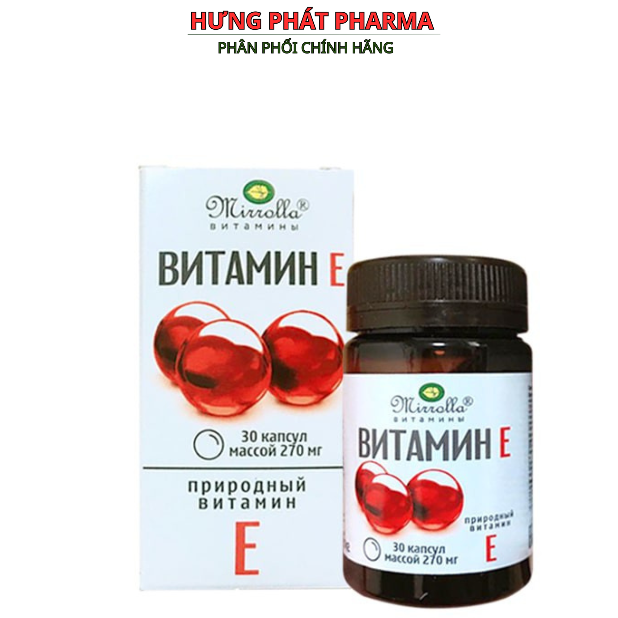 Vitamin E mirrola Nga hàm lượng 270mg giúp trắn sáng da, chống lão hóa - hộp 30 viên
