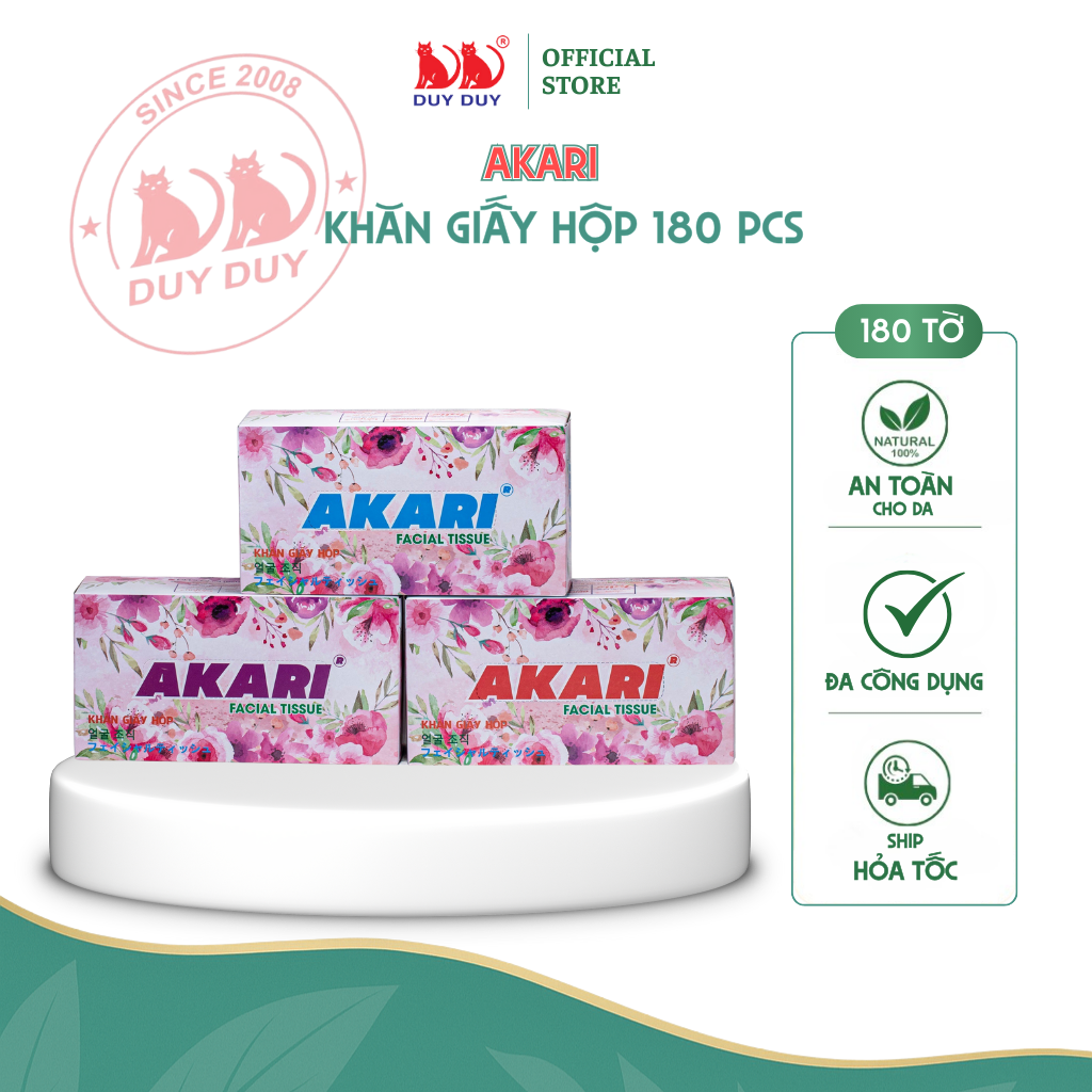 Khăn giấy rút Akari 100% bột giấy 180 tờ (18x20cm) mềm mịn cao cấp