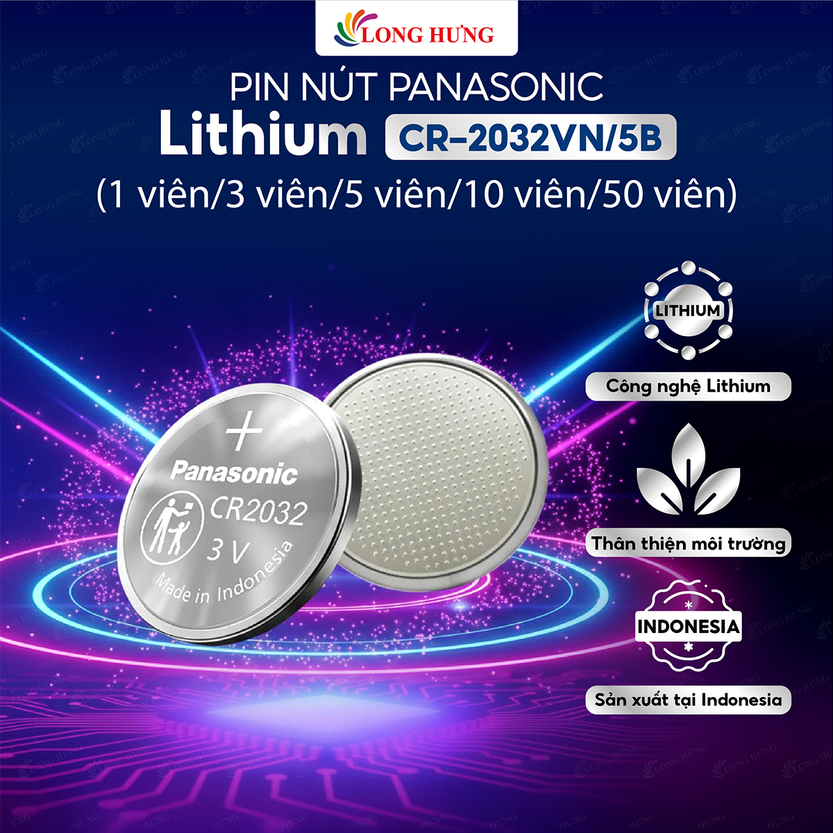Pin nút Panasonic 3V CR-2032VN/5B (1 viên/3 viên/5 viên/10 viên/50 viên) - Hàng chính hãng