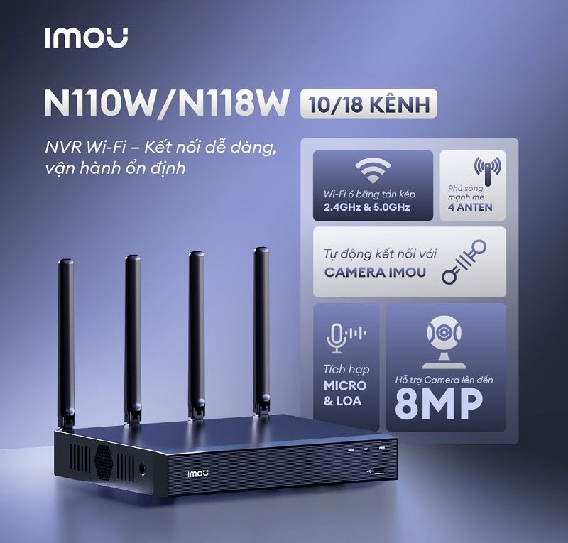 Đầu Ghi Camera IP Wifi IMOU 10 Kênh và 18 kênh NVR-N118W-8A0E - Hàng chính hãng