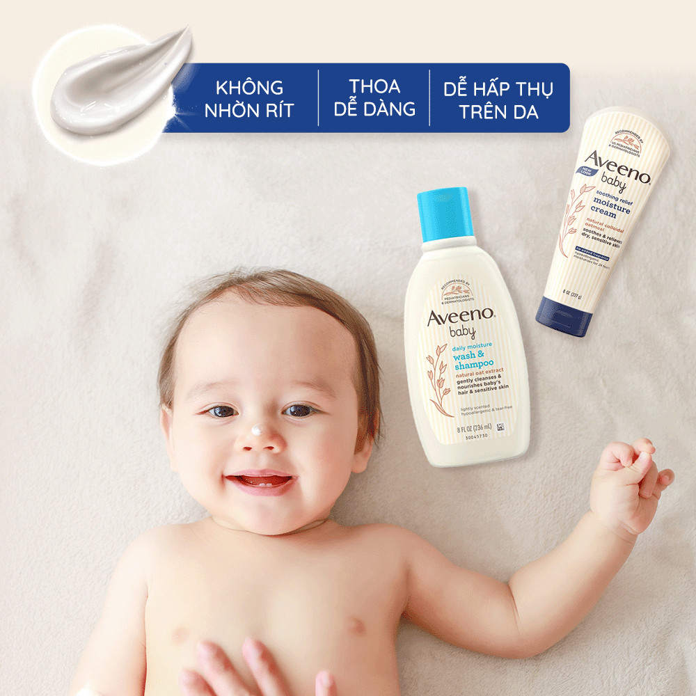 Bộ làm sạch &amp; dưỡng ẩm dành cho em bé da nhạy cảm Aveeno Daily Moisture (227g+236ml)