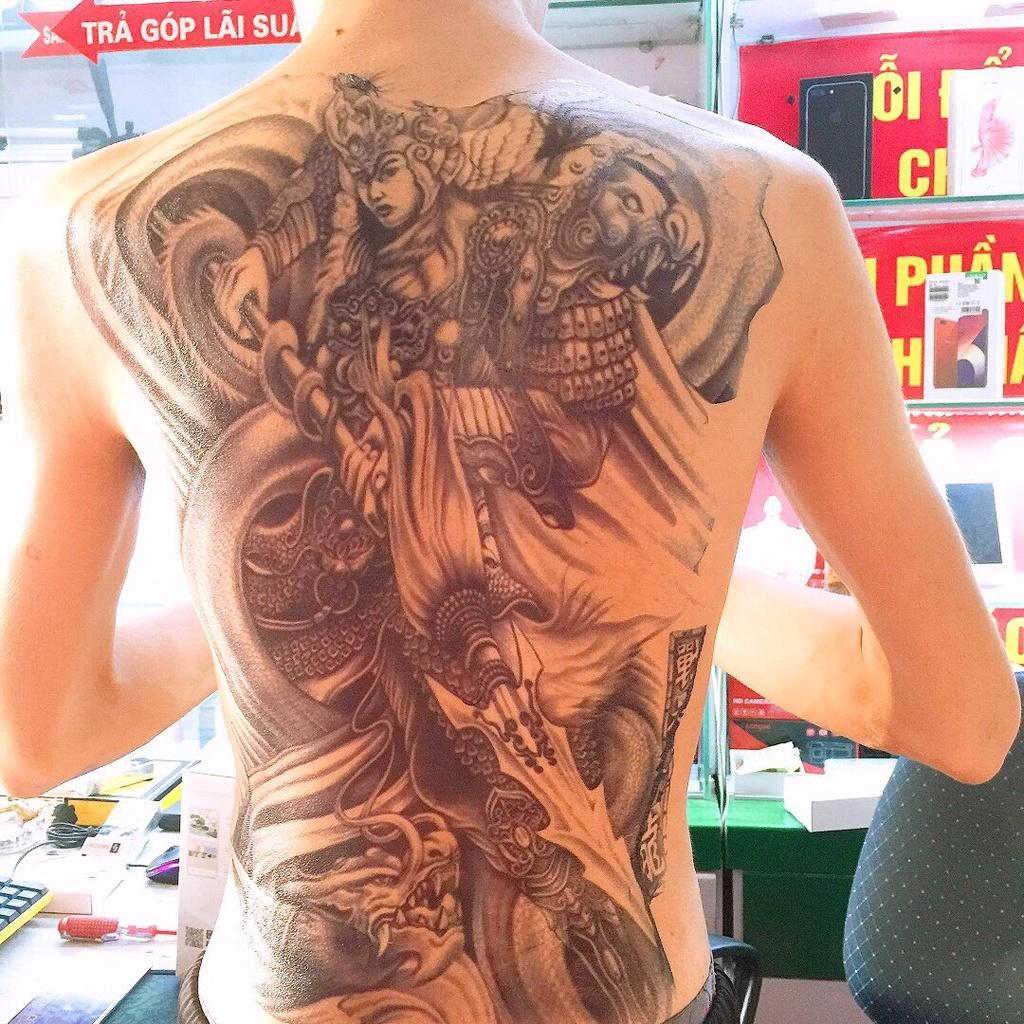 Hình xăm dán kín lưng tattoo full lưng đôi cánh thiên thần 34x48cm