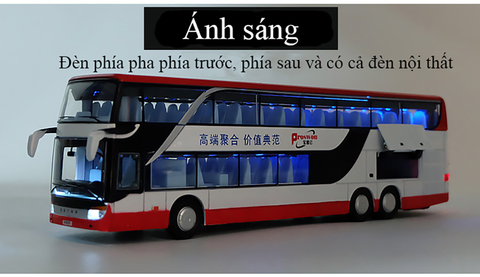 Mô hình xe bus 2 tầng đường dài  KAVY-82 chở khách bằng hợp kim có nhạc và đèn mở được tất cả cánh cửa