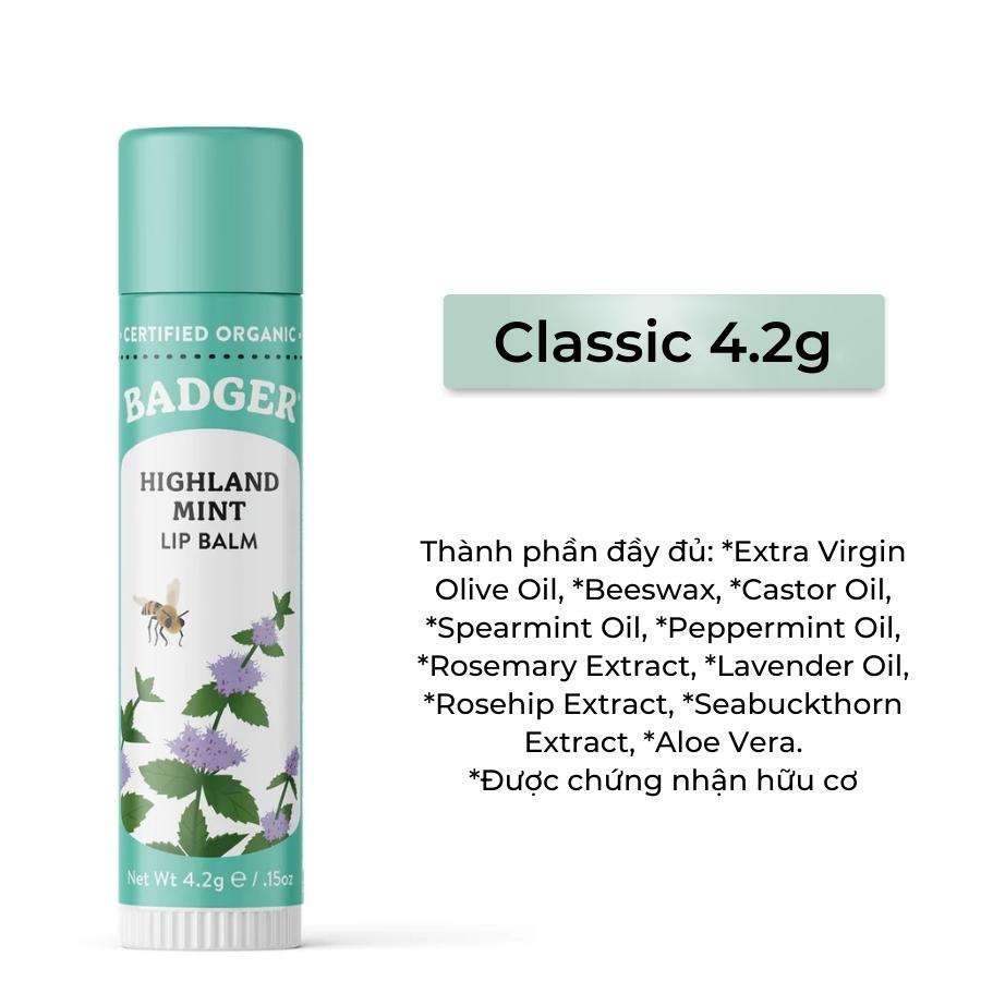 Son dưỡng môi hữu cơ Badger Highland Mint Lip Balm USDA Organic - 4.2g