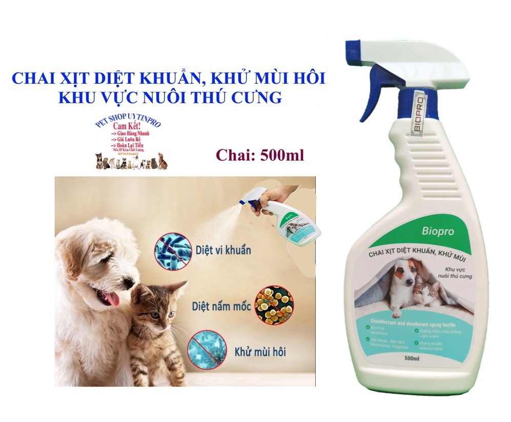 Chai xịt Khử mùi Diệt khuẩn Biopro Chai 500ml Giúp khử mùi hôi, diệt khuẩn khu vực nuôi, khu vực vệ sinh thú cưng