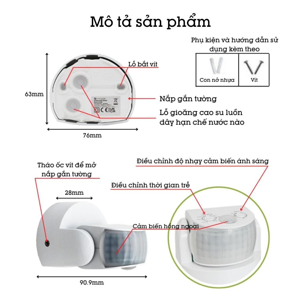 Công Tắc Cảm Biến PIR Đôi Phát Hiện 2 Vùng Chuyển Động Góc Rộng Thông Minh HS50