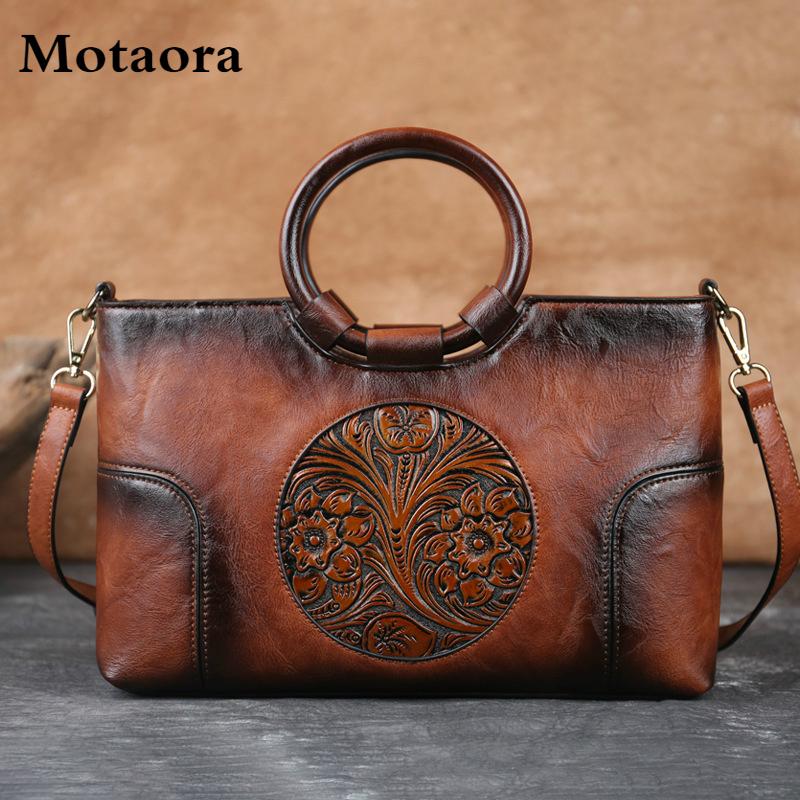 Hàng Mới 2021 Chất Lượng Cao Da Nữ Túi Xách Retro Handmade Dập Nổi Túi Xách Đeo Vai Nữ Công Suất Lớn Nữ Sứ Giả Túi