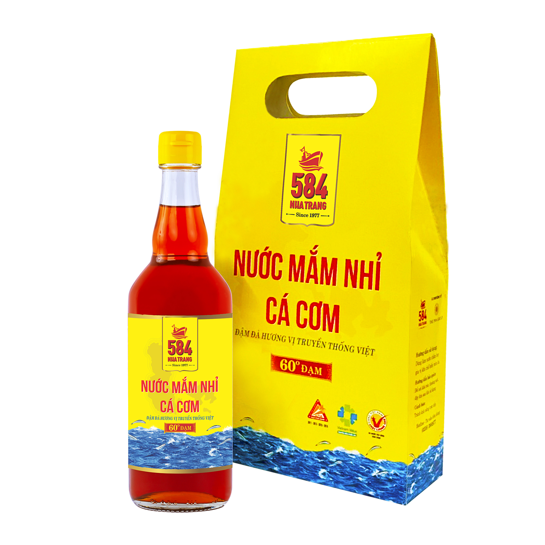 Nước mắm Nhỉ Cá cơm 584 Nha Trang - 60 độ đạm - Chai Thủy Tinh 510ml