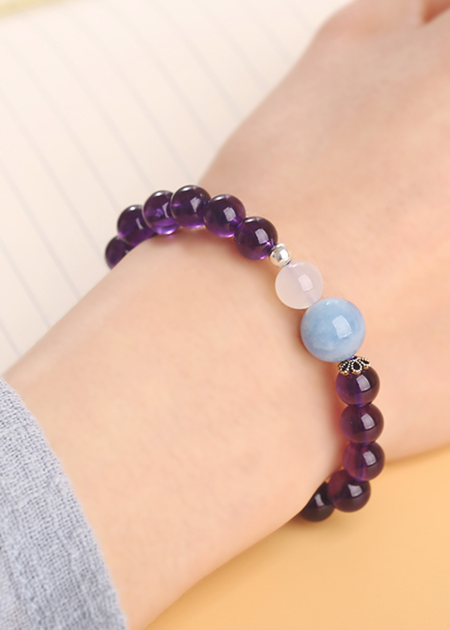 Lắc Tay Mạng Hỏa Thạch Anh Tím Mix Aquamarine