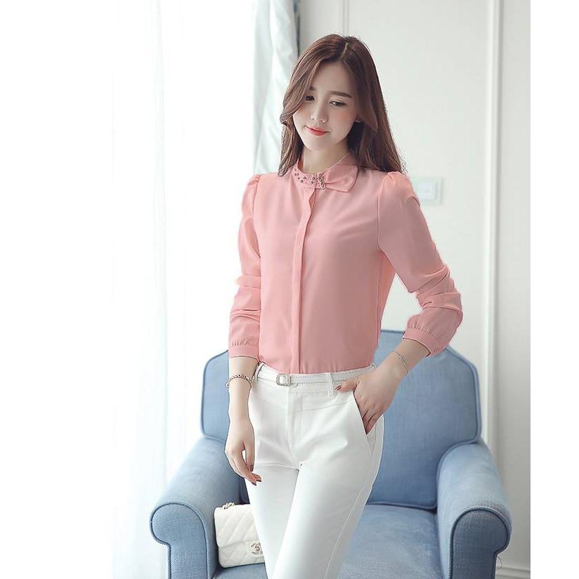 Áo Sơ Mi cổ nơ đính hạt SM36
