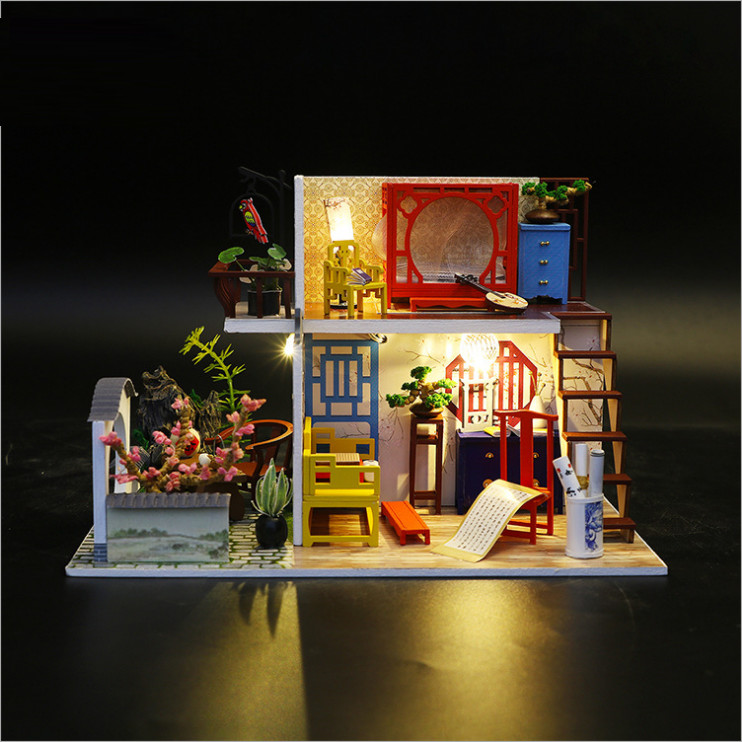 Mô hình nhà DIY Doll House Leisurely Jiangnan Kèm Đèn LED và Mica chống bụi