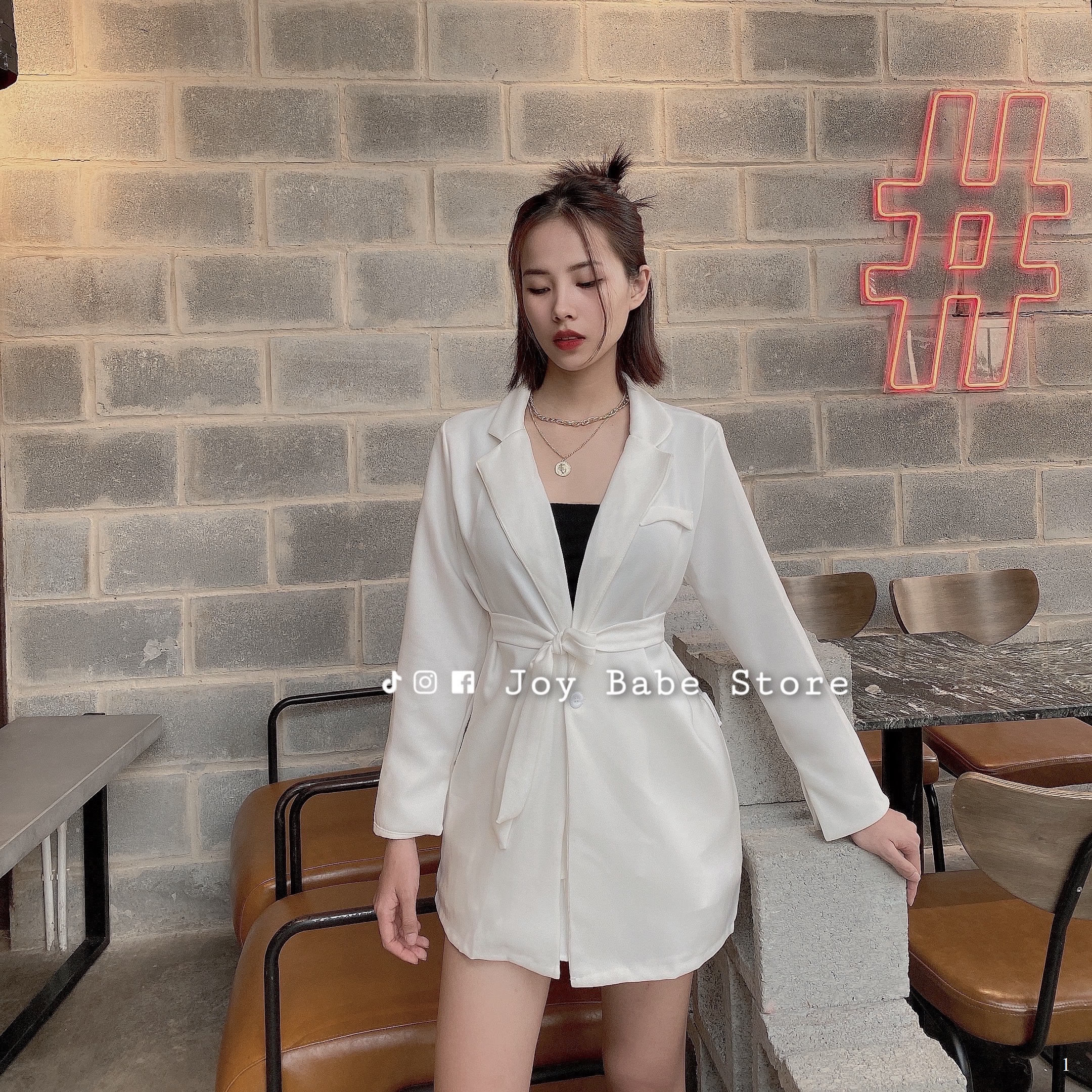 Áo vest kèm thắt lưng sang chảnh JOY BABE  mix nhiều kiểu như blazer nữ giả đầm thắt eo trắng đen giấu quần VEST 1 -9A