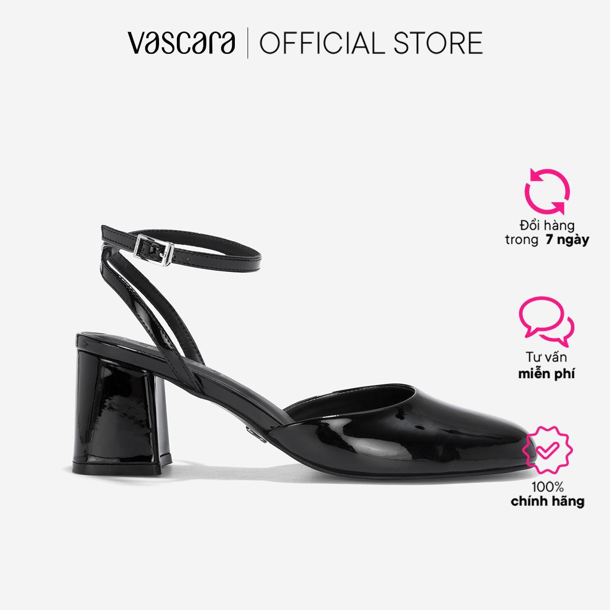 Giày bít mũi tròn block heel phối ankle strap - BMN 0657