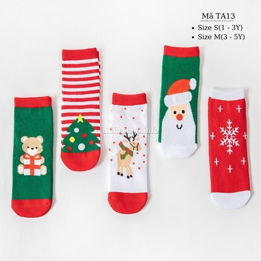 Tất trẻ em cao cổ cho bé trai bé gái hình Noel giáng sinh đỏ trắng xanh cotton mềm kháng khuẩn 1 - 5 tuổi TA13