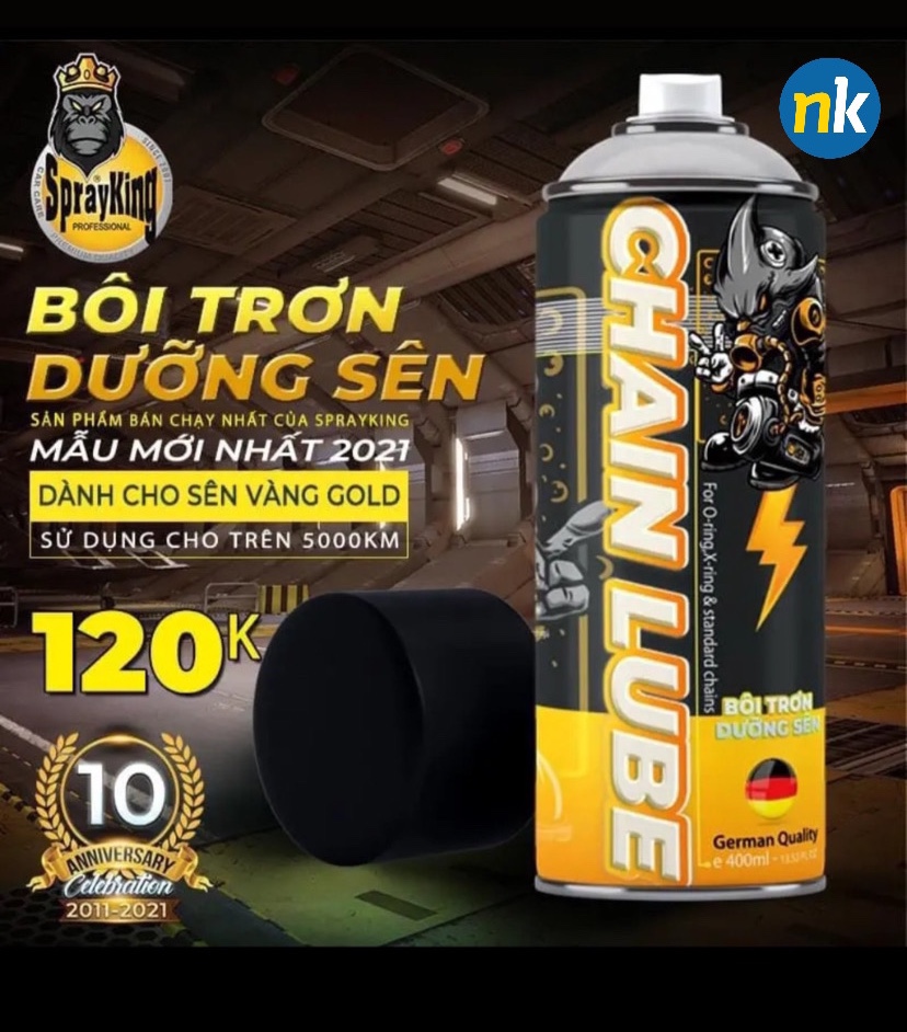 Chai xịt bảo dưỡng sên ,bôi trơn, chống kêu rít, ít văng SprayKing Chain Lube 400ml (Mẫu Mới)