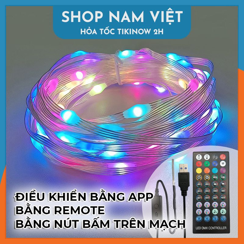 Dây Led Đom Đóm RGB Hiệu Ứng Thác Nước, Quấn Cây Thông Noel, Trang Trí Ngoài Trời, Cảm Nhạc, Điều Khiển App - Chính Hãng NAVIVU