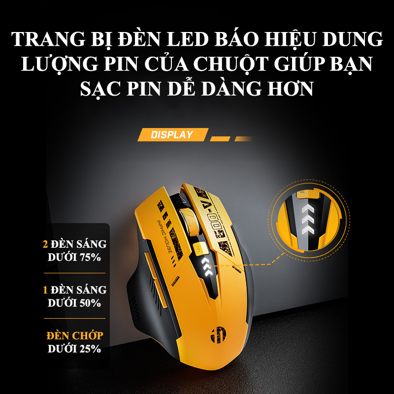 Chuột không dây INPHIC A9 sử dụng pin sạc kết nối Bluetooth và chip USB 2.4G thiết kế kiểu dáng xe đua cool ngầu dành cho game thủ - Hàng Chính Hãng