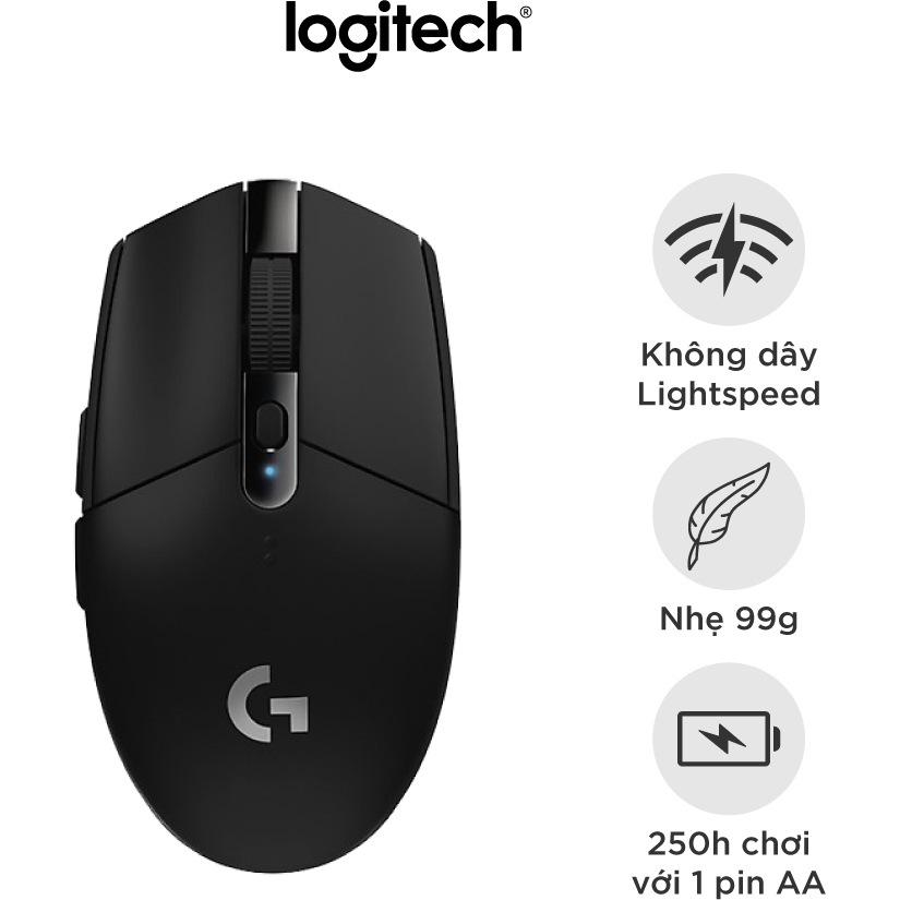 Chuột game không dây Lightspeed Logitech G304 - Cảm biến Hero, 12k DPI, nhẹ, 6 nút lập trình, on-board memory, pin 250h - Hàng chính hãng