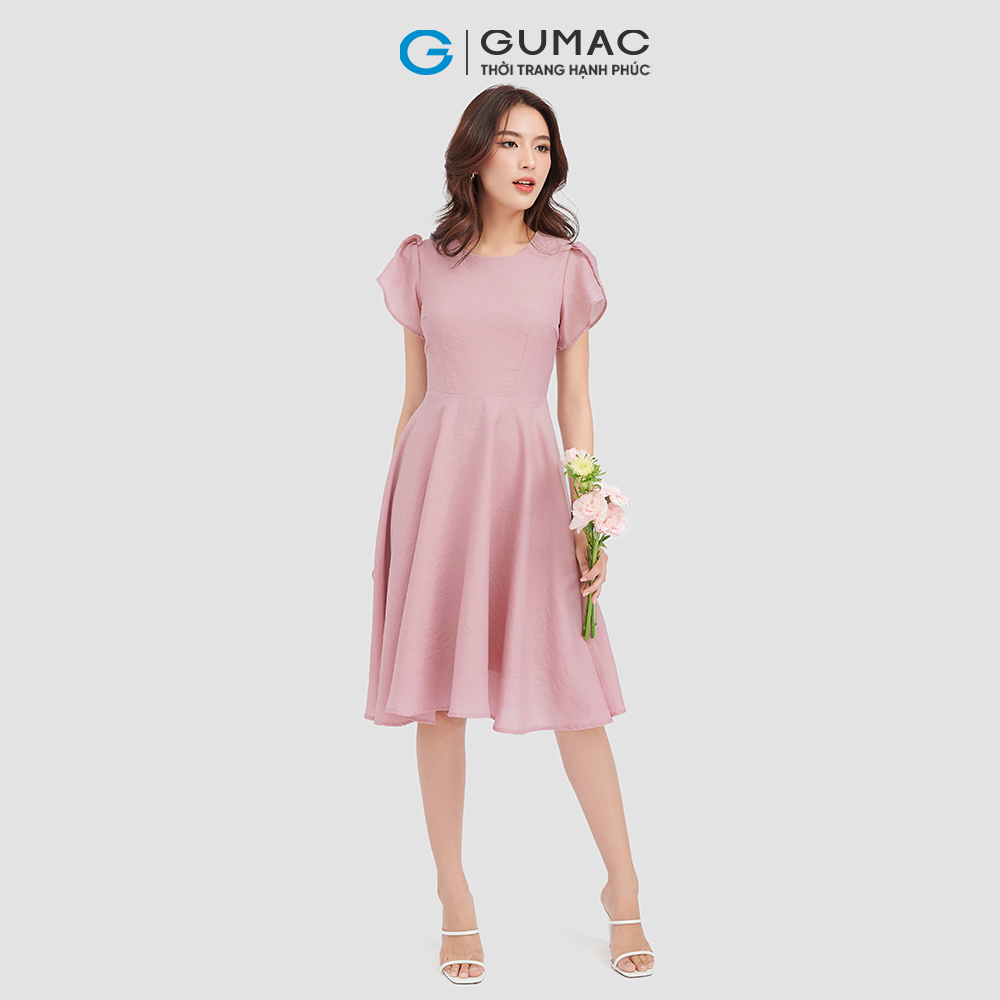Đầm form A xòe GUMAC LD0835 cổ tròn tay xòe nữ tính