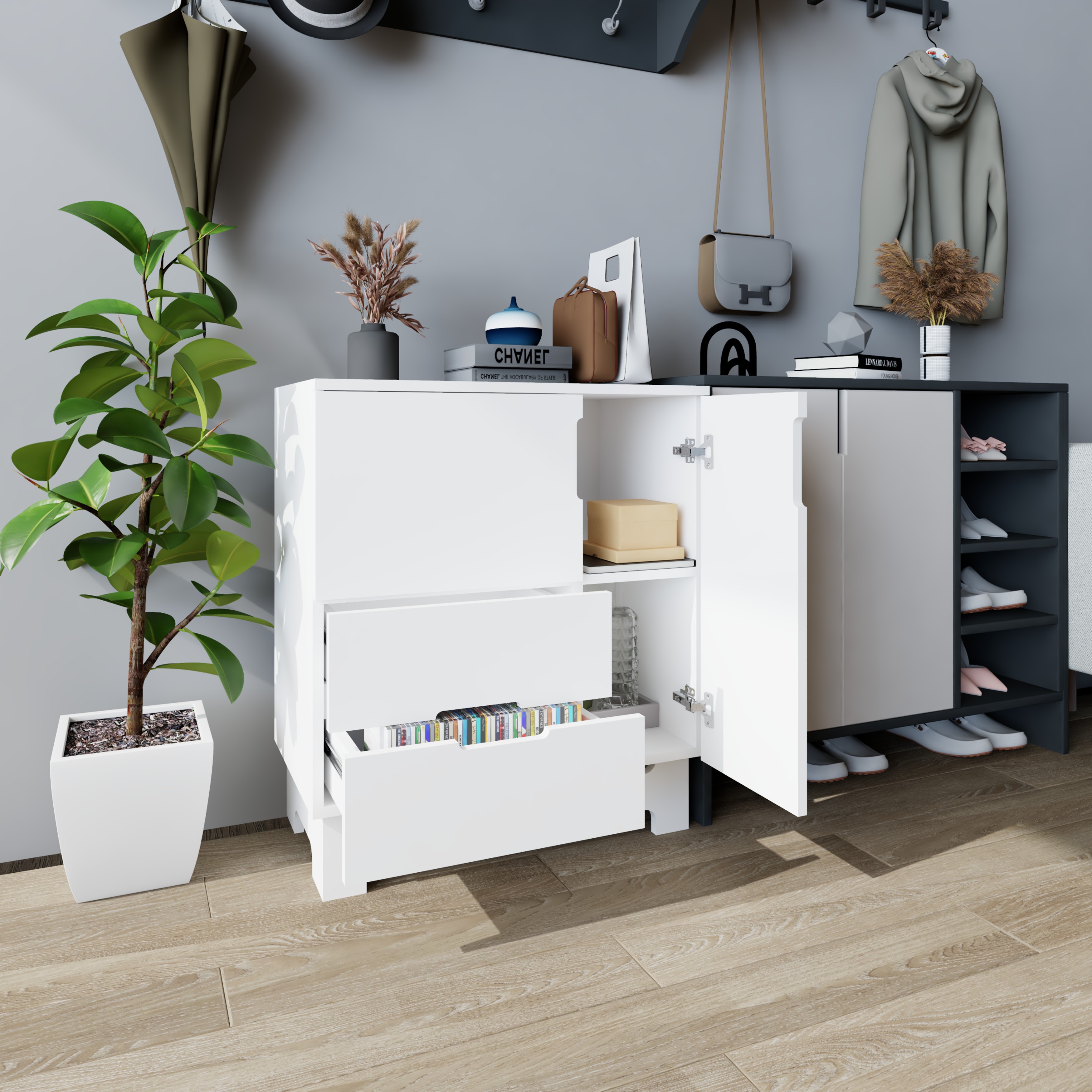 [Happy Home Furniture] MOLLY, Tủ lưu trữ 2 cánh mở - 2 ngăn kéo, 72cm x 40cm x 82cm ( DxRxC), TCM_104