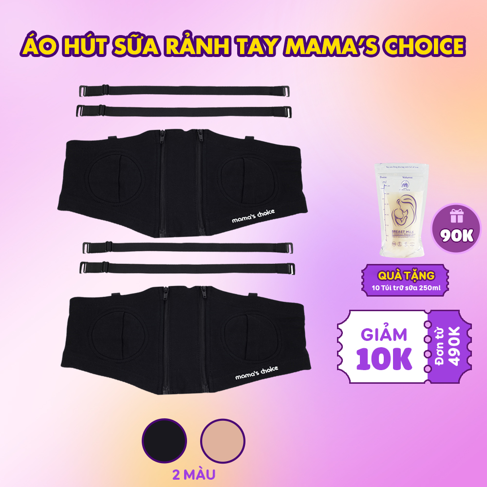 Áo Hút Sữa Rảnh Tay Mamas Choice, Mặc Hút Sữa Cho Mẹ, Có Dây Giữ Bình Hút Sữa Chắc Chắn, Chất Liệu Thoáng Khí, Freesize - Màu Đen - 2 Áo