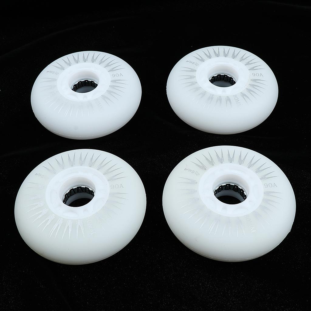 2x4 Pieces 80mm LED Lights Flashing Inline Skate Roller Skating Wheels White