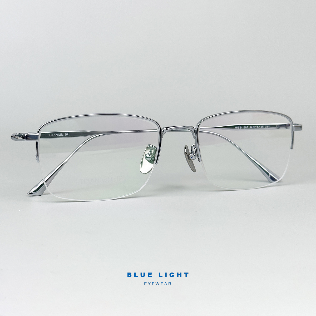 Gọng Kính Cận, Kính Giả Cận Nam Nữ BLUE LIGHT TITANIUM Cao Cấp Siêu Nhẹ, Mắt Vuông Nửa Gọng, Màu Bạc, Đen