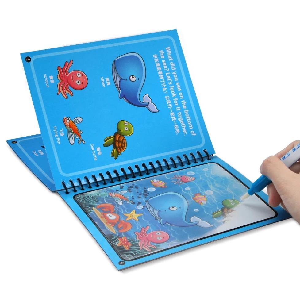 Thẻ học FlashCard tô màu nước ma thuật, tranh tô màu nước thần kỳ tự xóa Magic water