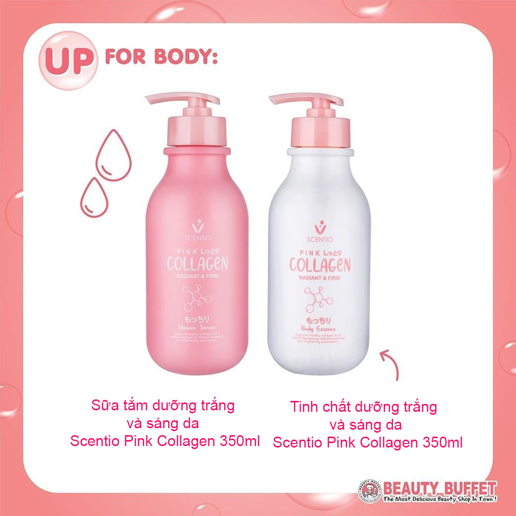 Combo Tinh chất và Sữa tắm dưỡng trắng và sáng mịn da Scentio Pink Collagen 350ml/chai