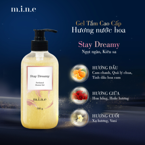 Gel tắm sáng da nhũ vàng hương nước hoa Mine – Stay Dreamy (Shower gel skin brightening emulsion yellow incense perfume mine)