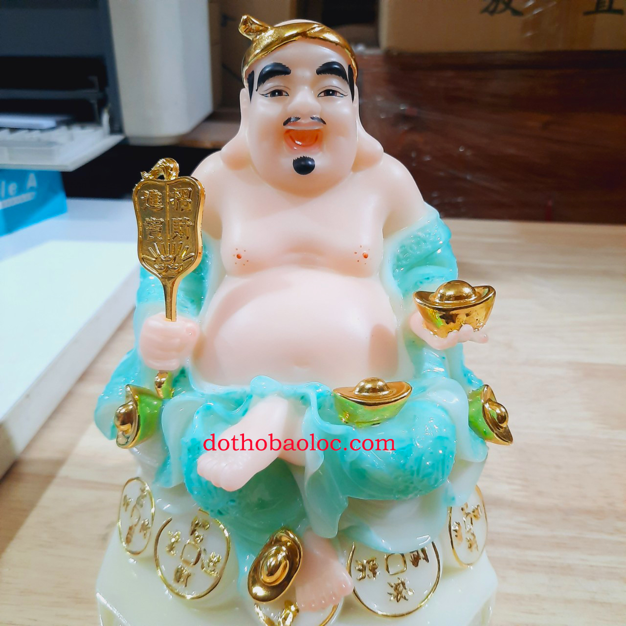Tượng Thần Tài Thổ Địa bằng đá cao cấp nhập khẩu màu xanh ngọc cao 20cm