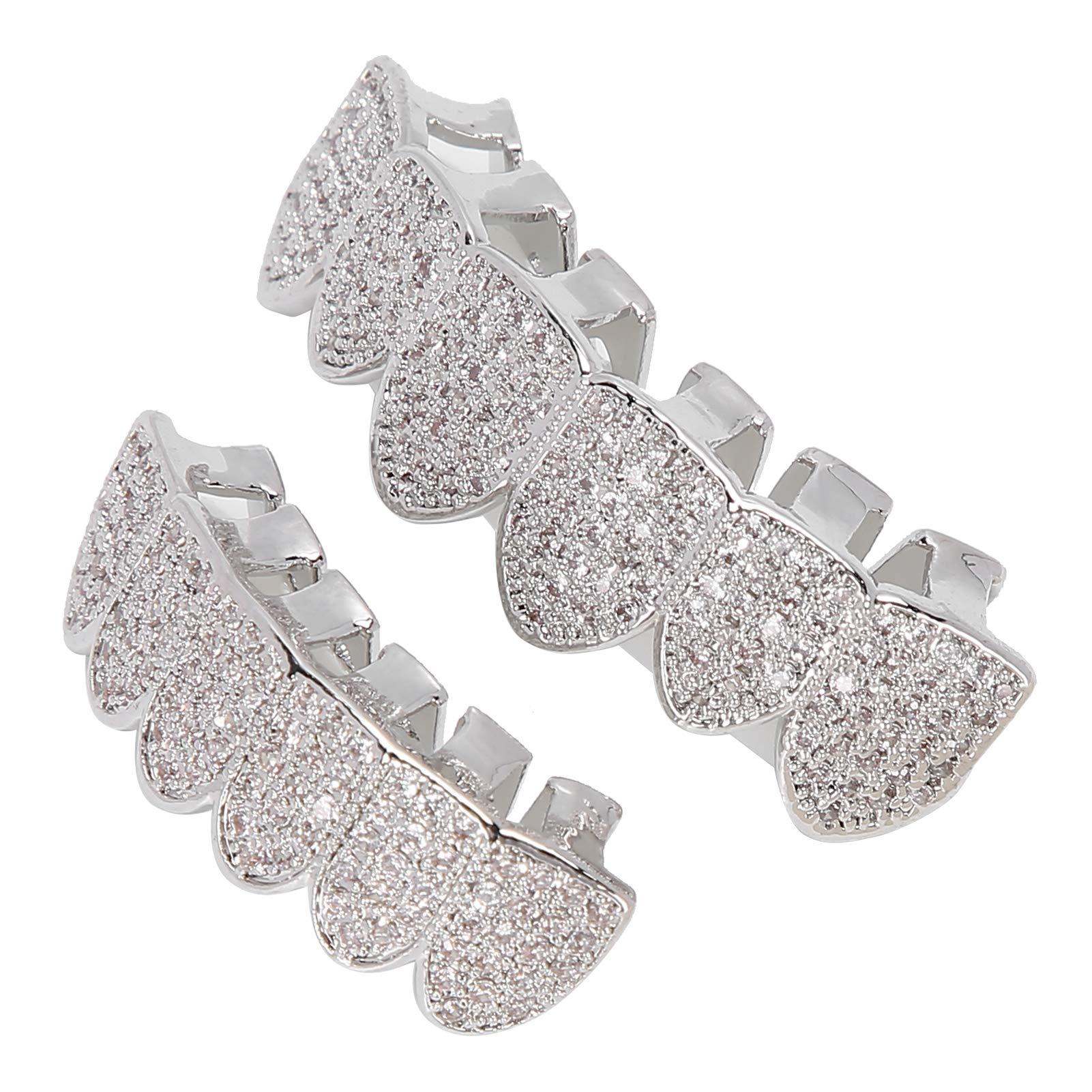 Niềng răng, răng, răng nanh kim cương microset, trang trí răng hip hop trang trí bằng đồng được làm lạnh.