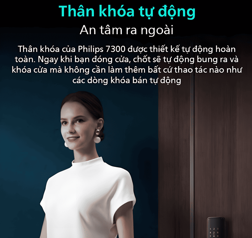 Bộ khóa cửa thông minh Bluetooth, vân tay, thẻ từ, mật khẩu và chìa cơ Philips DDL7300 - Hàng nhập khẩu
