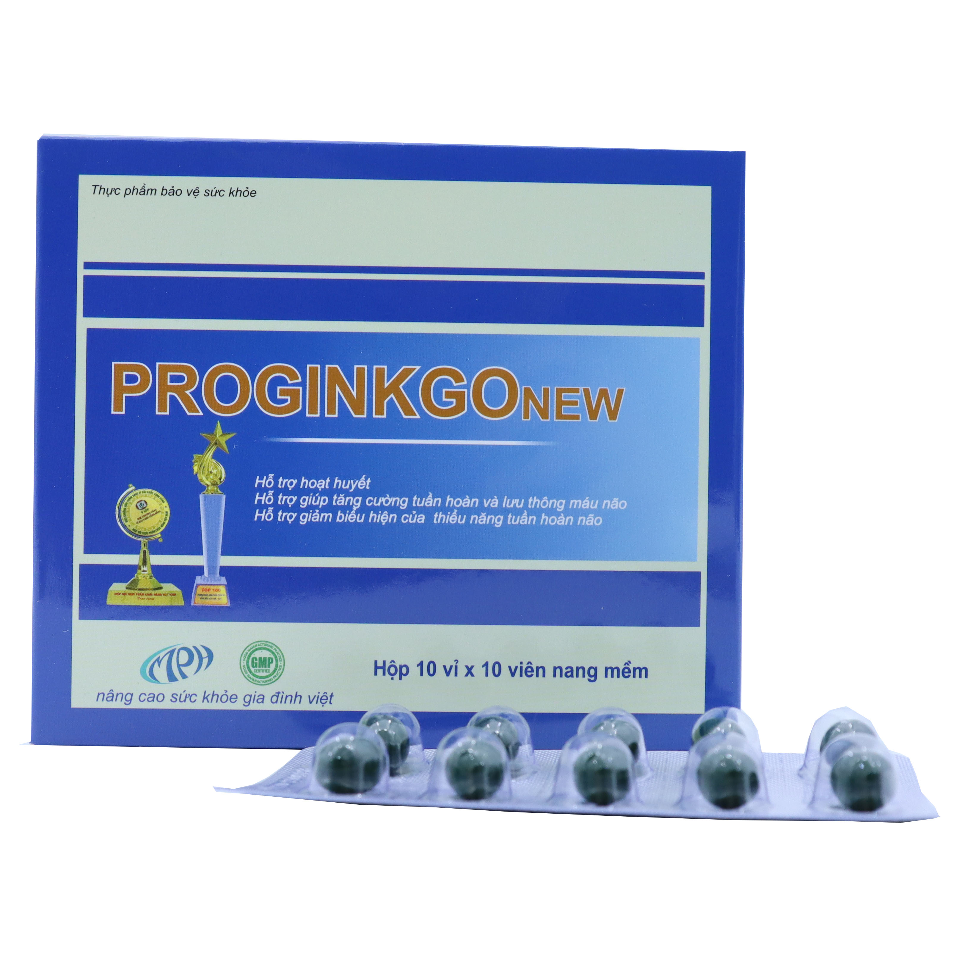 Hoạt huyết dưỡng não ProginkgoNew – cao Rễ Đinh Lăng, Cao Bạch Quả – Bổ não, tăng cường tuần hoàn não, Giảm các triệu chứng tiền đình, Phục hồi sau tai biến, Tăng cường trí nhớ. Hộp 100 viên. SP chính hãng.