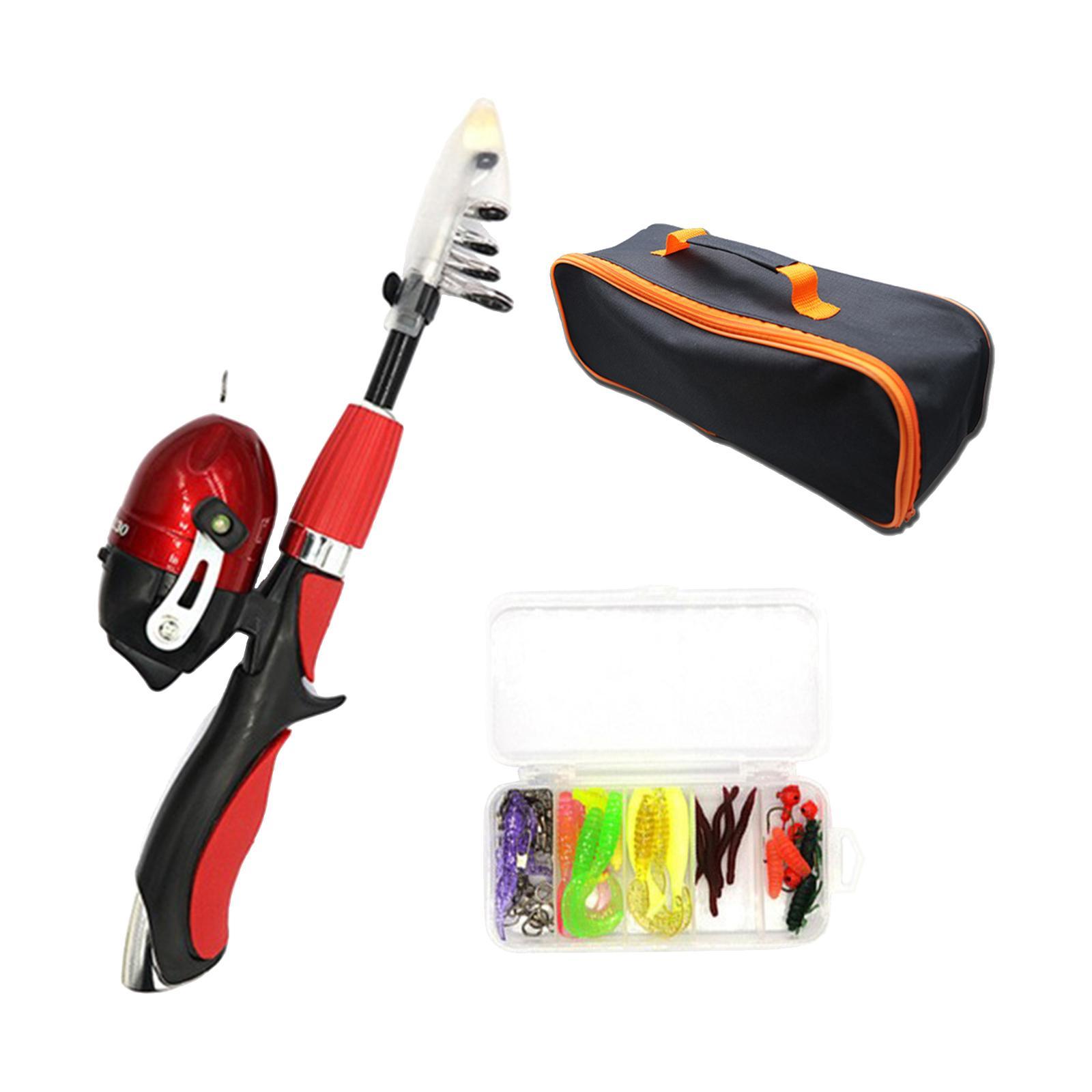 Traveling Kid Fishing Pole Fishing Rod and Reel Combo for Kids red