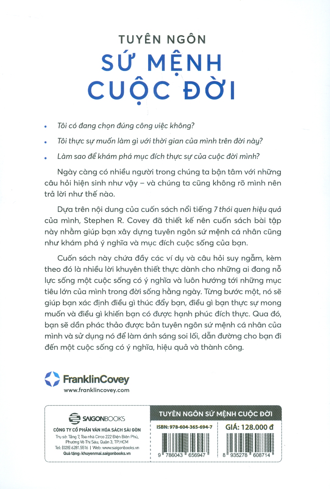 Tuyên Ngôn Sứ Mệnh Cuộc Đời - Hành Trình Tìm Mục Đích, Chọn Mục Tiêu Và Đạt Ước Mơ - Stephen R. Covey; Trần Anh Khôi dịch